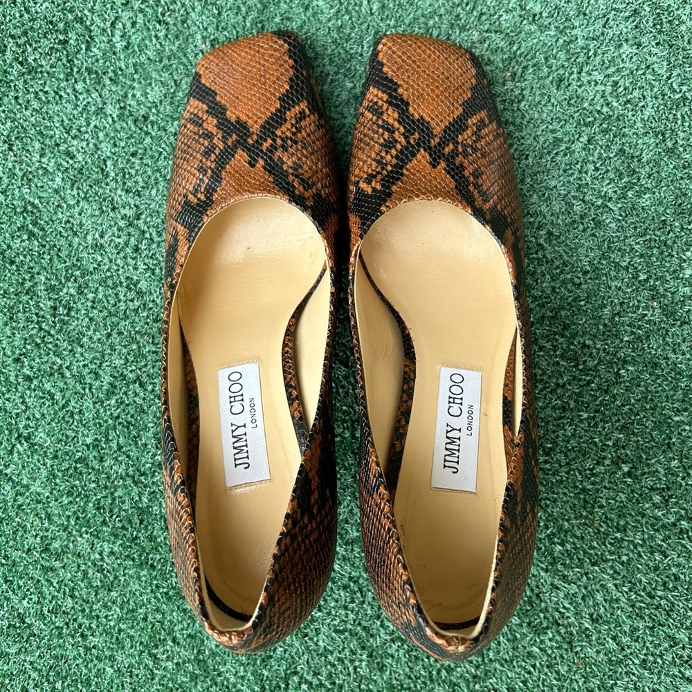 Jimmy Choo Marcela Snake Print Heel Leather Brown Black 39.5 - Picture 10 of 14